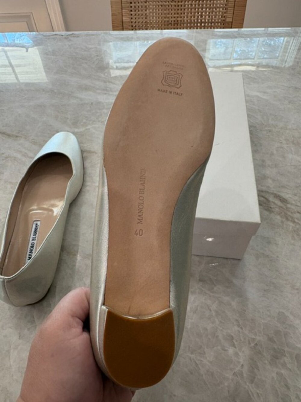 Manolo Blahnik "Juby" Round-Toe Flats in Silver, Size 40 (10) - Picture 8 of 13